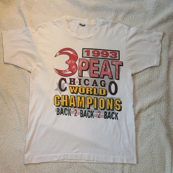 Vintage 1993 Screen Stars Chicago Bulls NBA World Champion 3 Peat Shirt Sz L - Picture 1 of 4